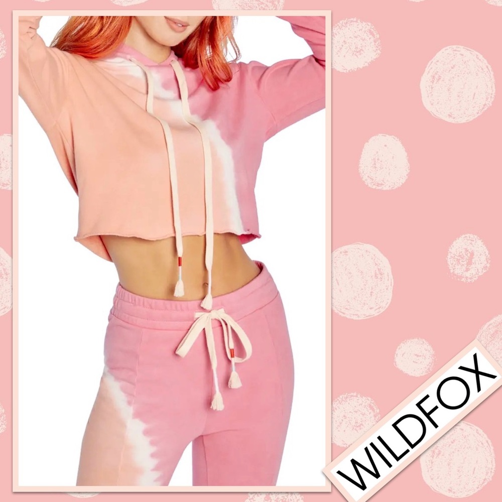 WILDFOX Ivy Sherbet Wash Tie Dye Crop Cotton Hoodie in Sherbet Wash (Peach Pink) - Picture 4 of 11